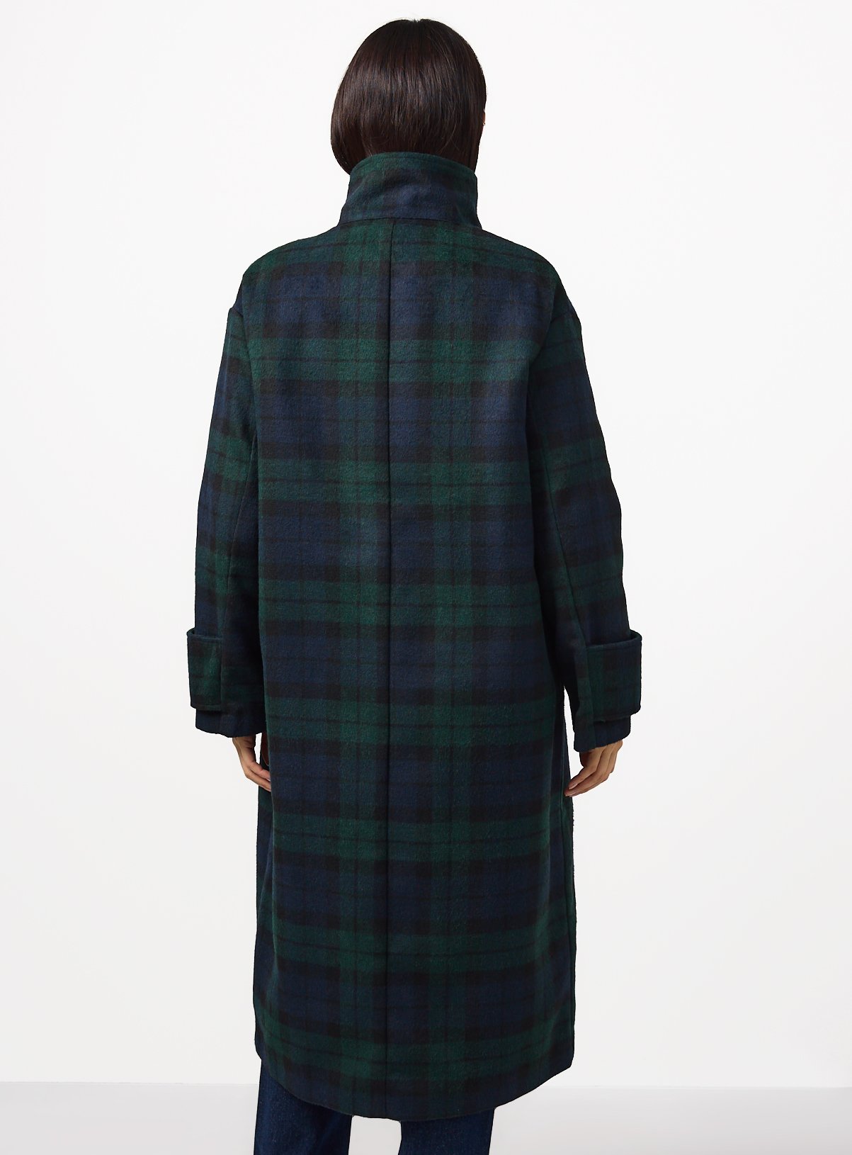 Navy Funnel Neck Check Coat XS - Image 4 thumbnail